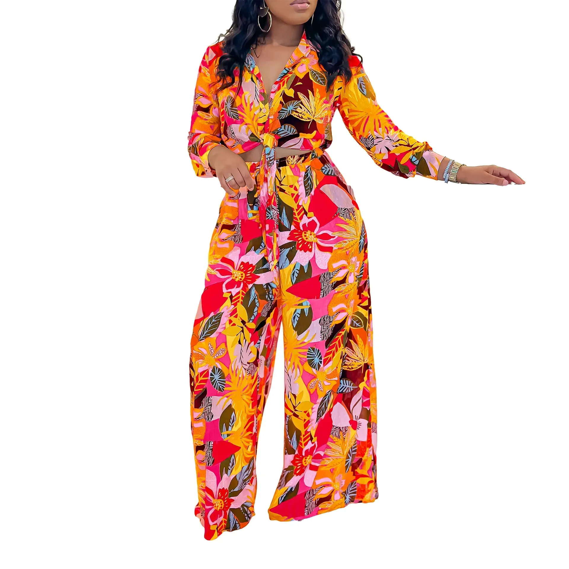 🌸 Women’s 2-Piece Floral Print Outfit – Chic & Elegant Beach Vacation Set