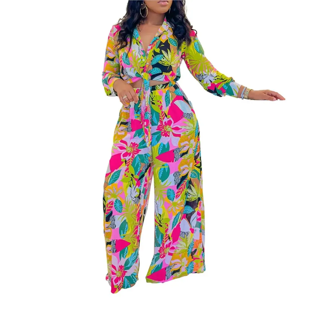 🌸 Women’s 2-Piece Floral Print Outfit – Chic & Elegant Beach Vacation Set