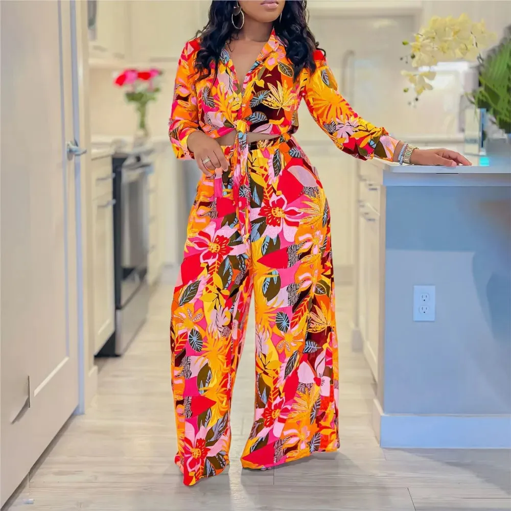 🌸 Women’s 2-Piece Floral Print Outfit – Chic & Elegant Beach Vacation Set