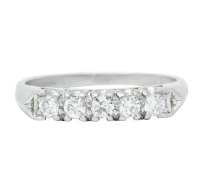 1940 Retro Round Brilliant Diamond Platinum Fishtail Band Stacking Ring