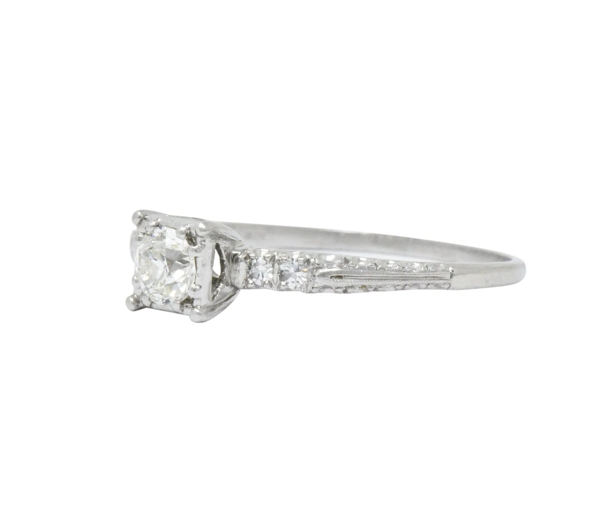 1940's Retro 0.53 CTW Diamond Platinum Fishtail Engagement Ring
