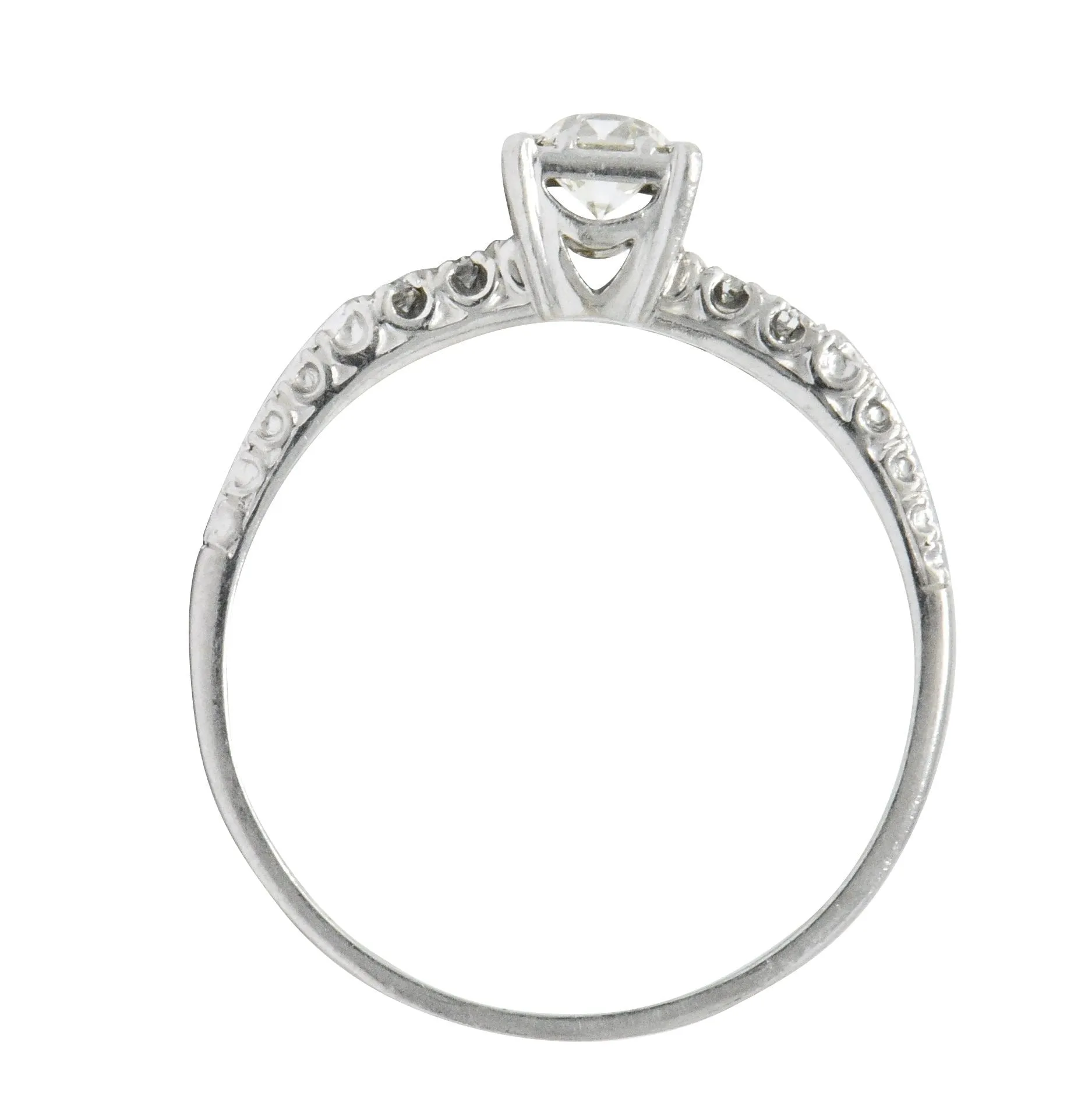 1940's Retro 0.53 CTW Diamond Platinum Fishtail Engagement Ring