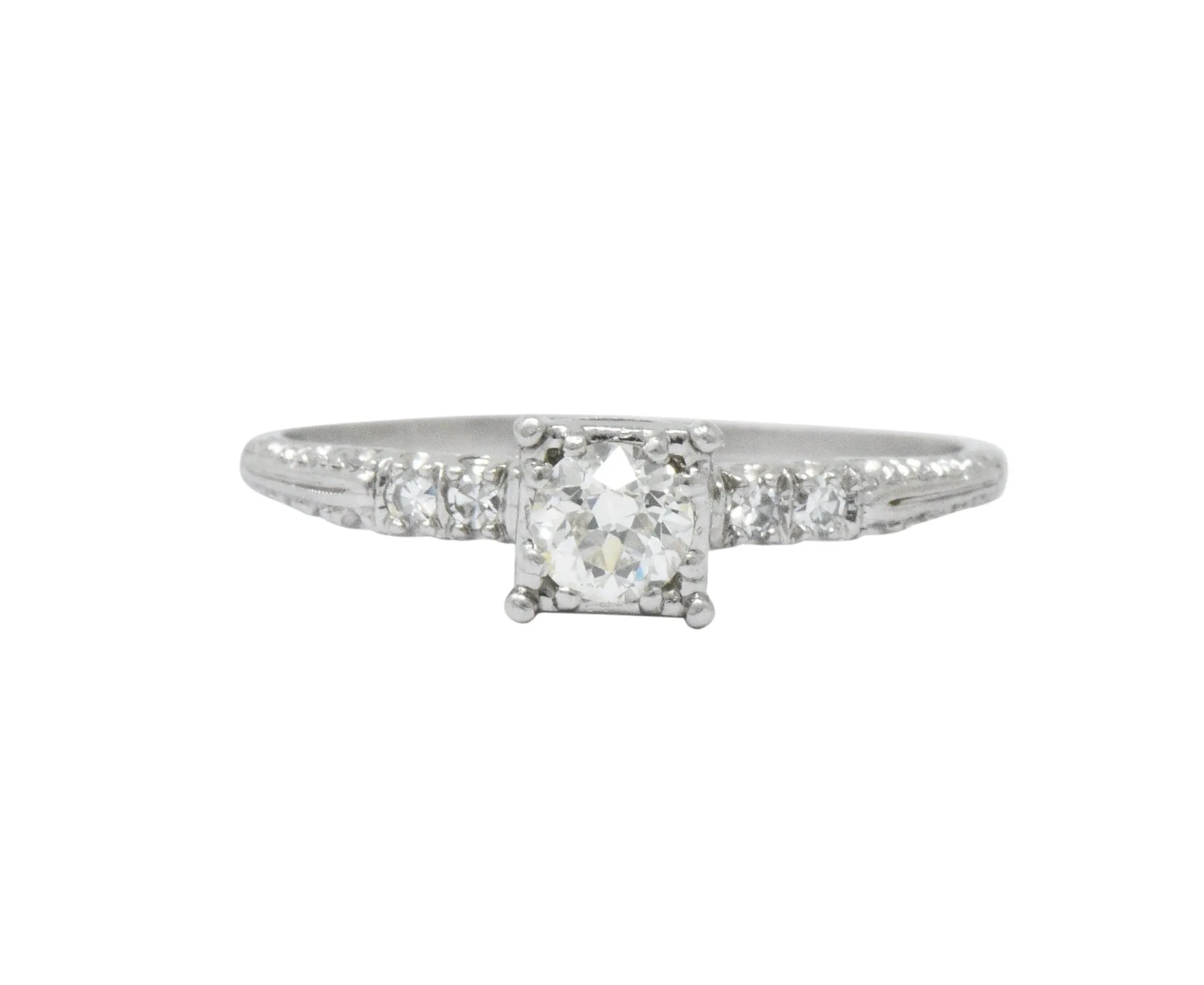 1940's Retro 0.53 CTW Diamond Platinum Fishtail Engagement Ring