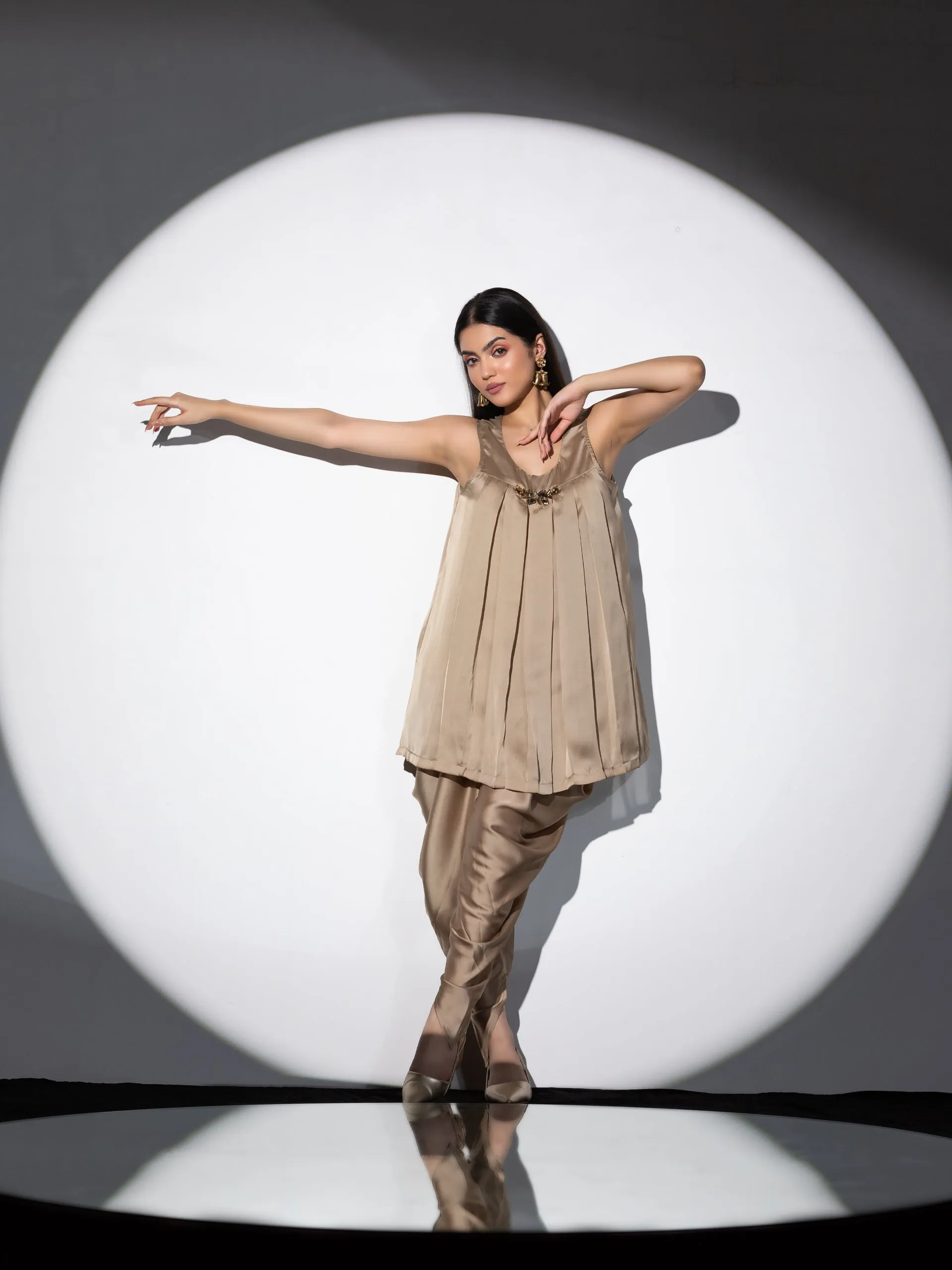 2 Piece Set | Peanut Please Box Pleat Top with Glass patch and Dhoti Pants