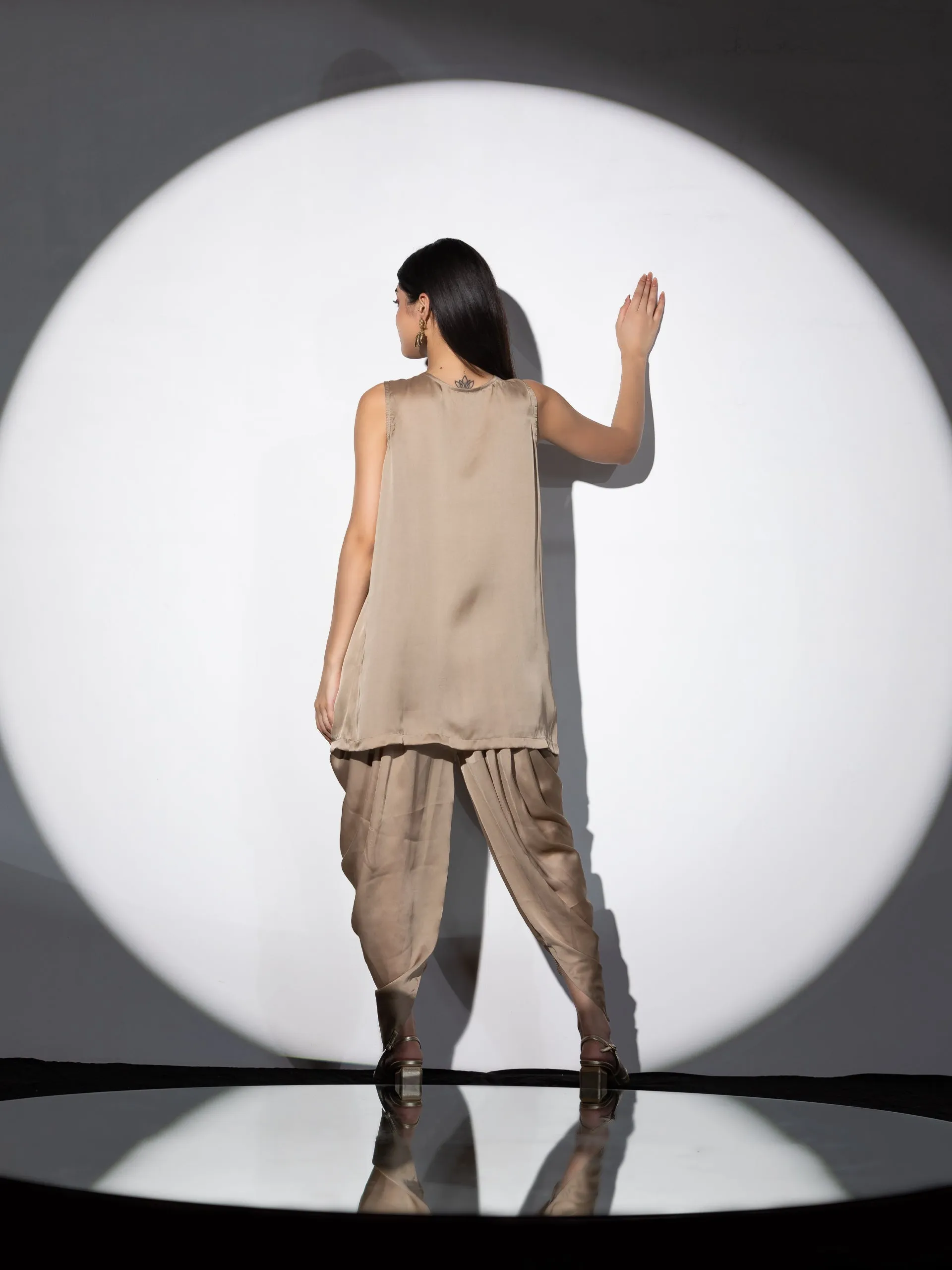 2 Piece Set | Peanut Please Box Pleat Top with Glass patch and Dhoti Pants
