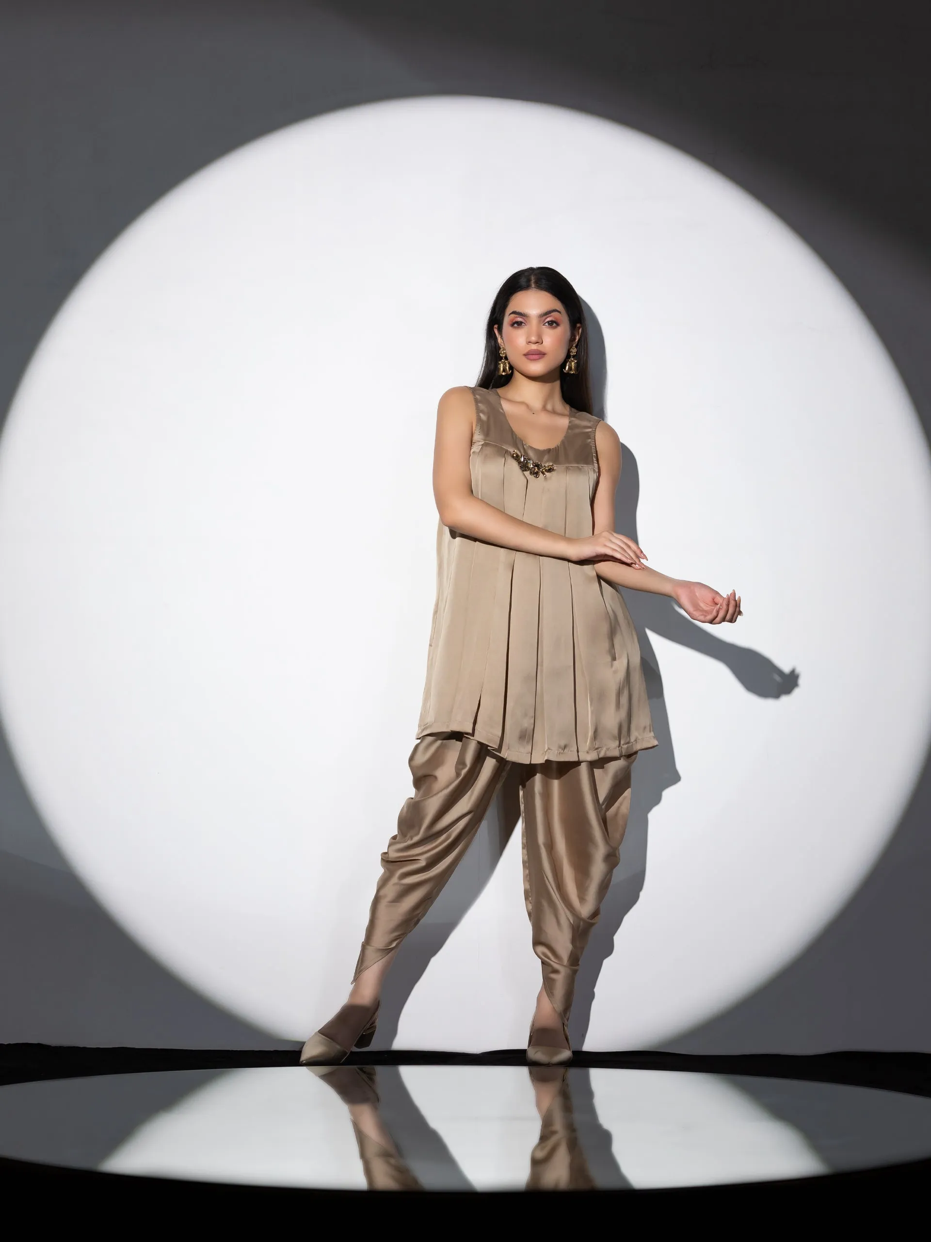 2 Piece Set | Peanut Please Box Pleat Top with Glass patch and Dhoti Pants