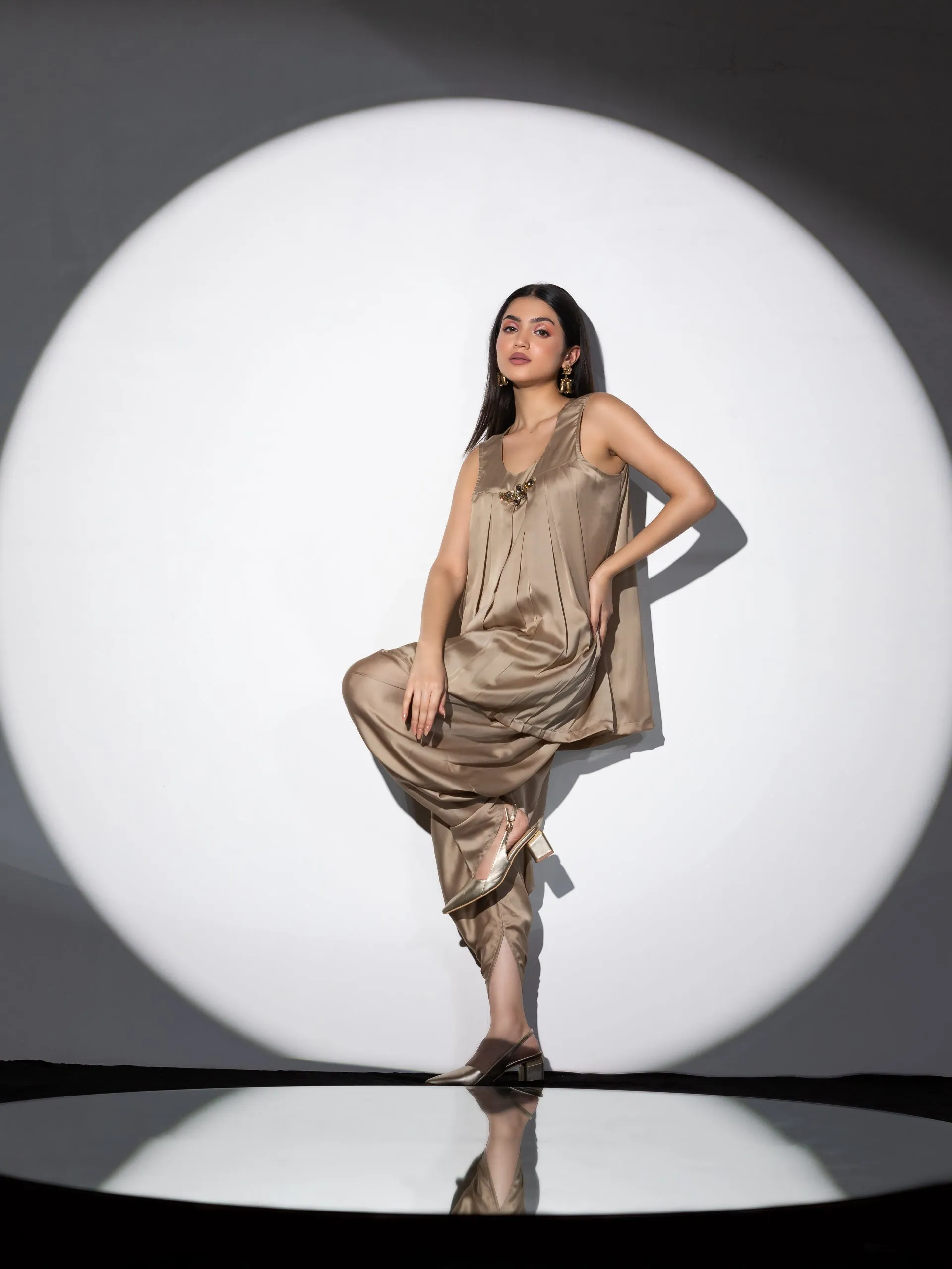 2 Piece Set | Peanut Please Box Pleat Top with Glass patch and Dhoti Pants