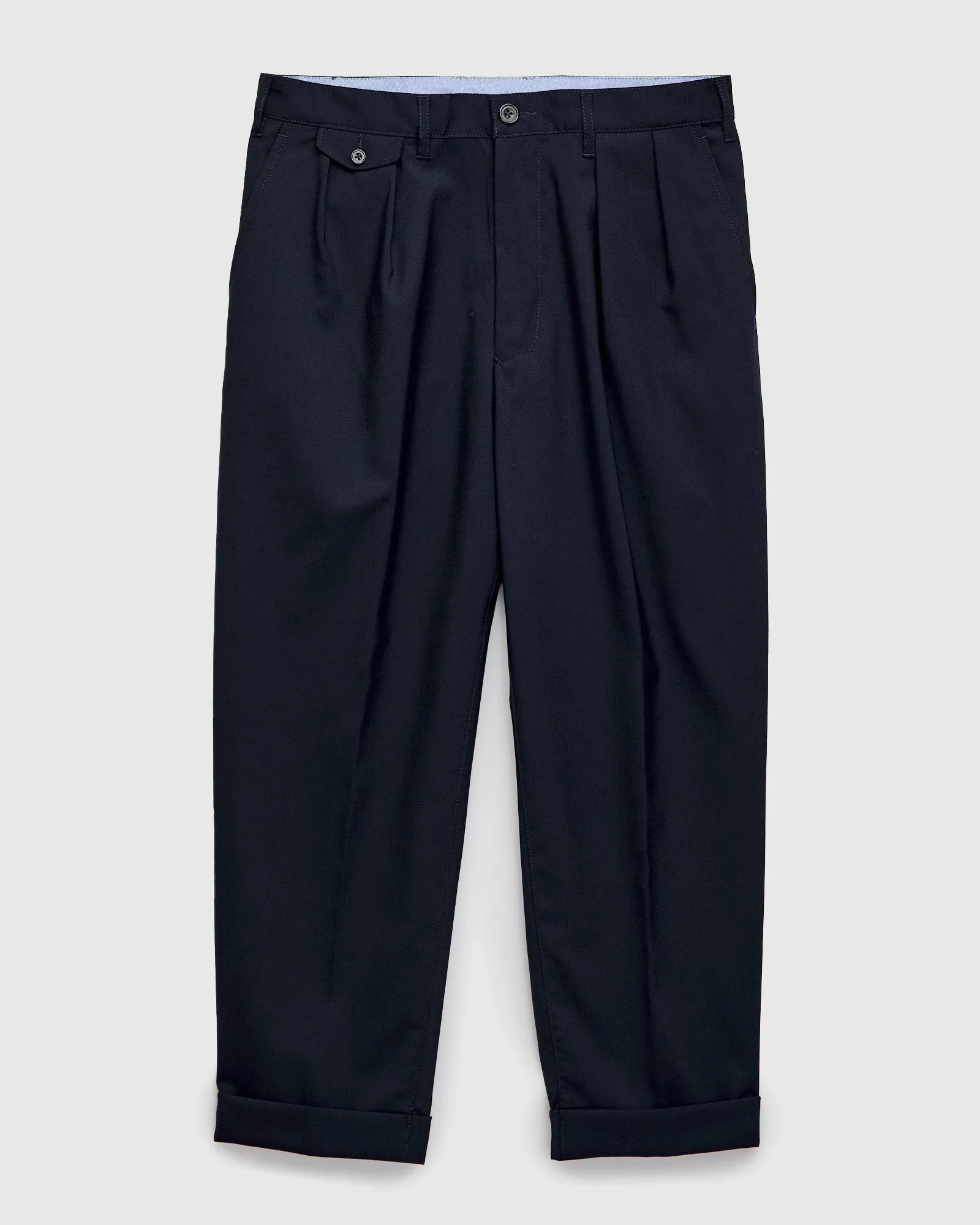 2-Pleat Tropical Wool Trousers in Dark Navy