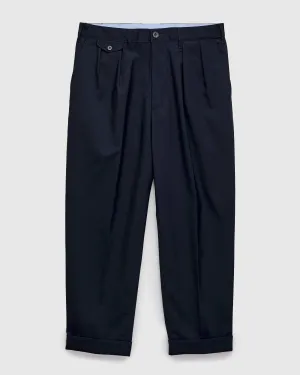 2-Pleat Tropical Wool Trousers in Dark Navy