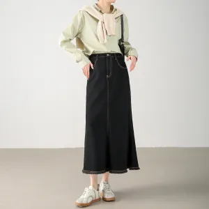 2025  New  elegant fishtail skirt, rough edge skirt, fashionable and versatile black medium and long hip skirt