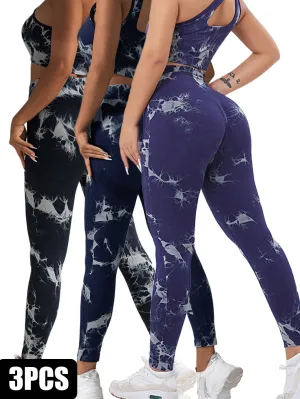 3 Pack Women Seamless Yoga Pants Tie Dye Leggings