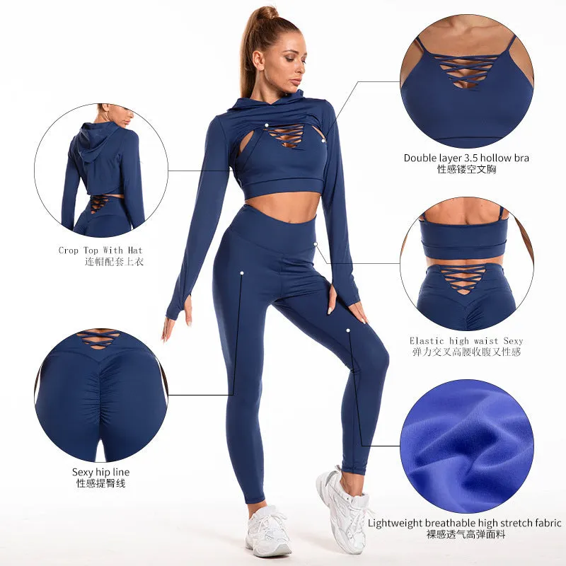 3pcs 3 Pack Women's Gradient Butterfly High-Waist Butt-Lifting Leggings | Seamless Yoga Pants | Scrunch Elastic Tights