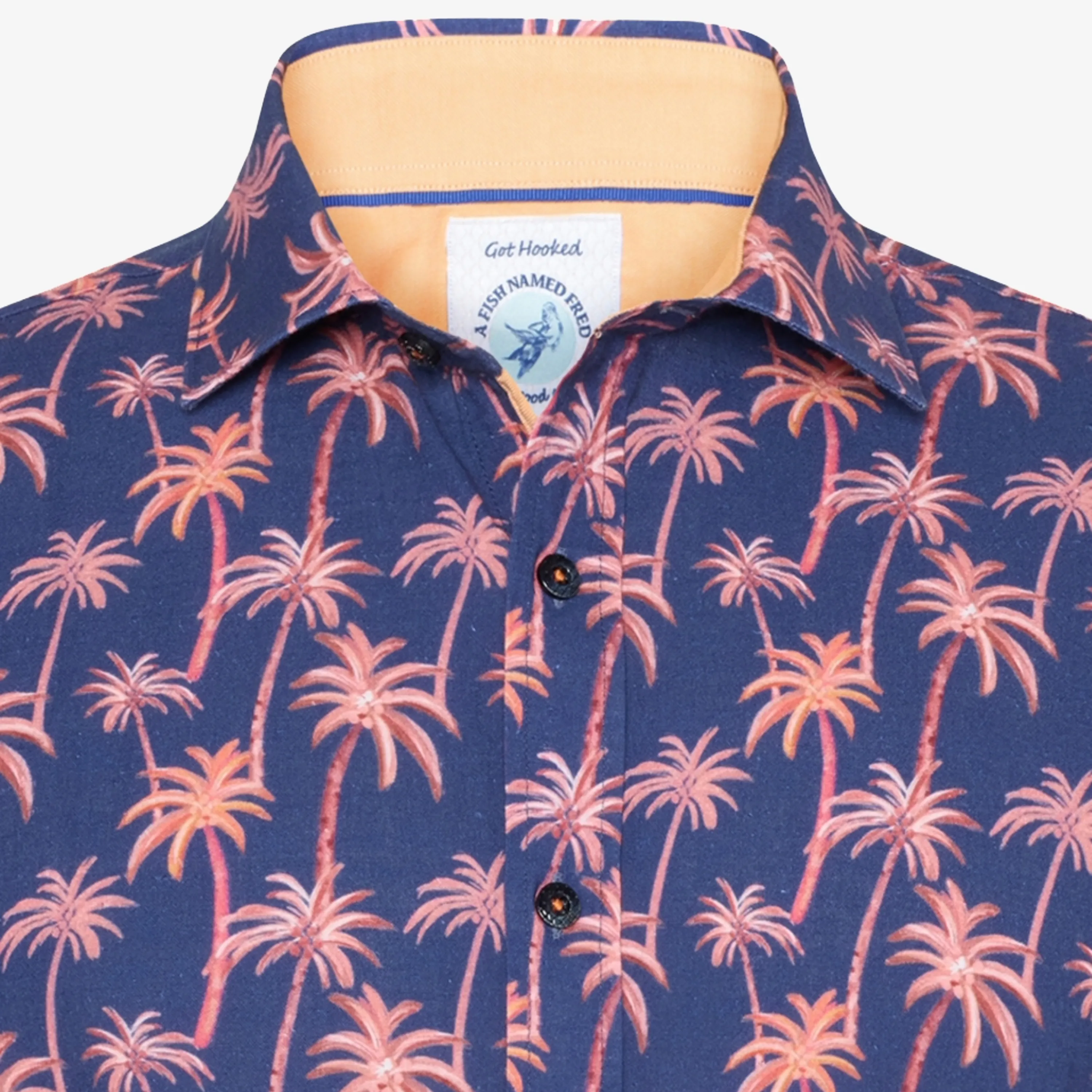 A Fish Named Fred Palm Trees Short Sleeve Shirt - Cobalt Blue