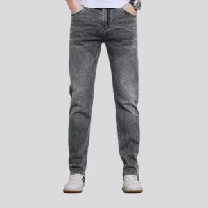 Abraded stonewashed slim men's jeans
