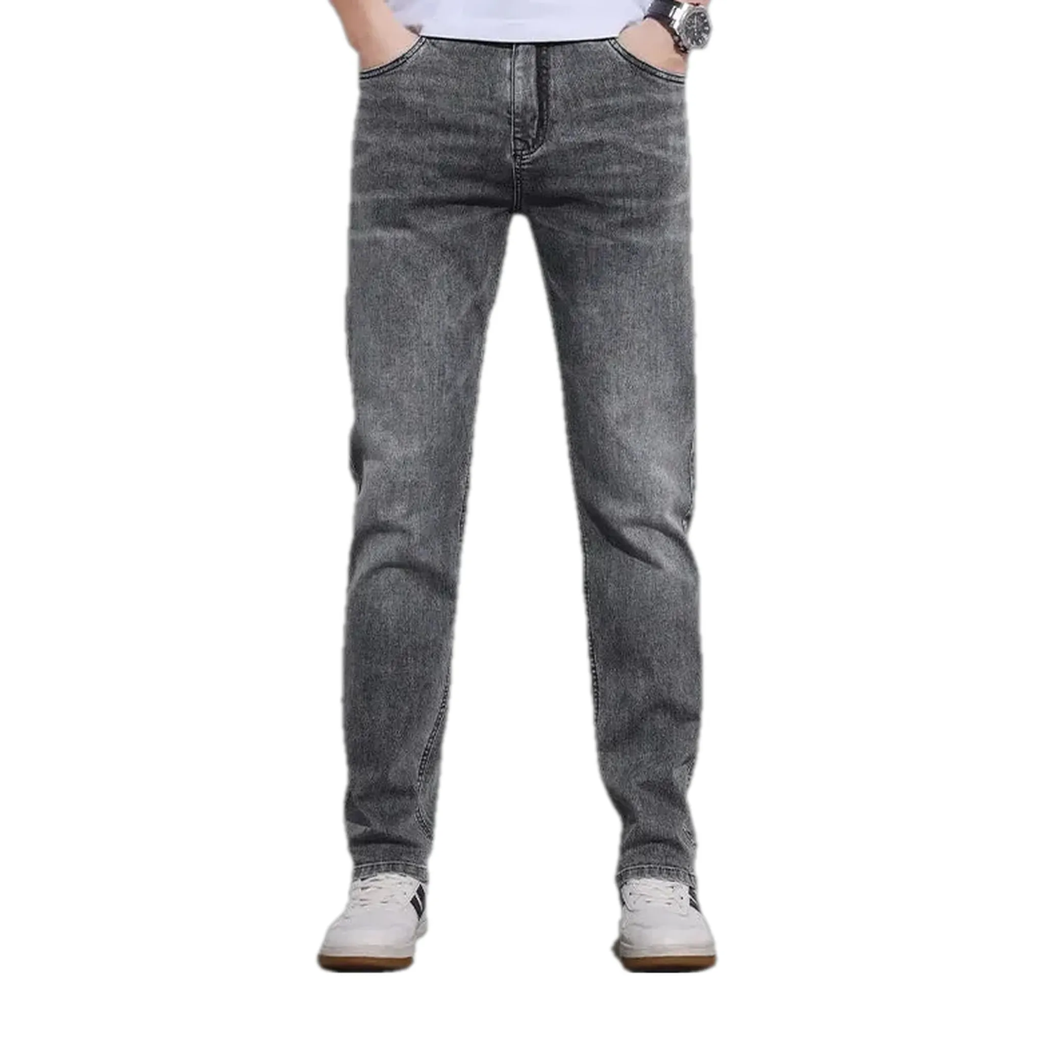 Abraded stonewashed slim men's jeans