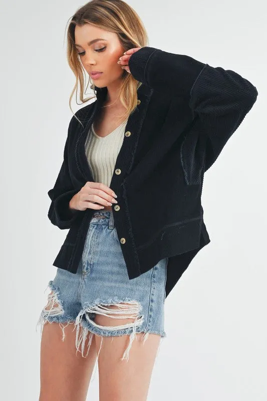 Aemi   Co Side Slit Exposed Seam Button Up Corduroy Jacket
