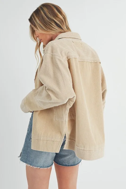 Aemi   Co Side Slit Exposed Seam Button Up Corduroy Jacket
