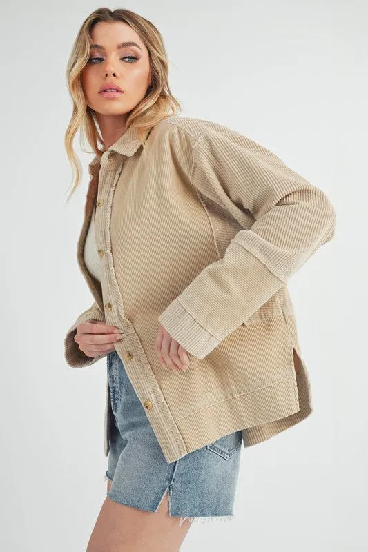 Aemi   Co Side Slit Exposed Seam Button Up Corduroy Jacket