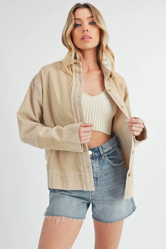 Aemi   Co Side Slit Exposed Seam Button Up Corduroy Jacket