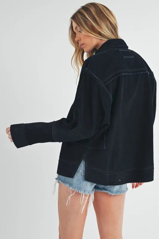 Aemi   Co Side Slit Exposed Seam Button Up Corduroy Jacket