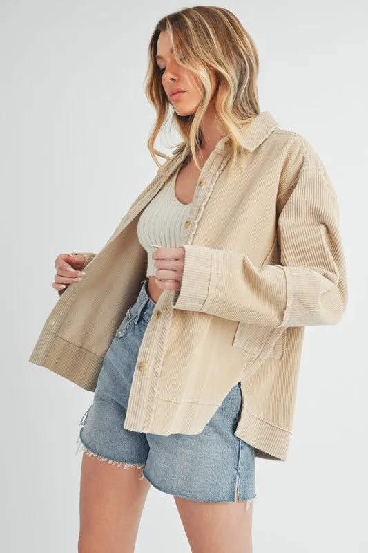 Aemi   Co Side Slit Exposed Seam Button Up Corduroy Jacket