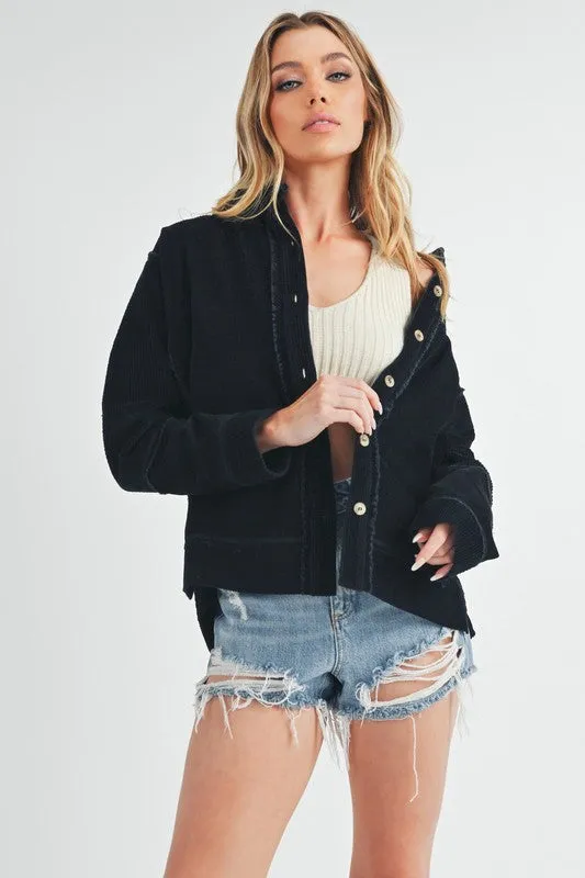 Aemi   Co Side Slit Exposed Seam Button Up Corduroy Jacket