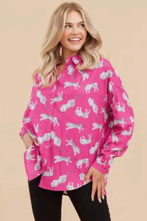 Animal Print Long Sleeves Top in Magenta