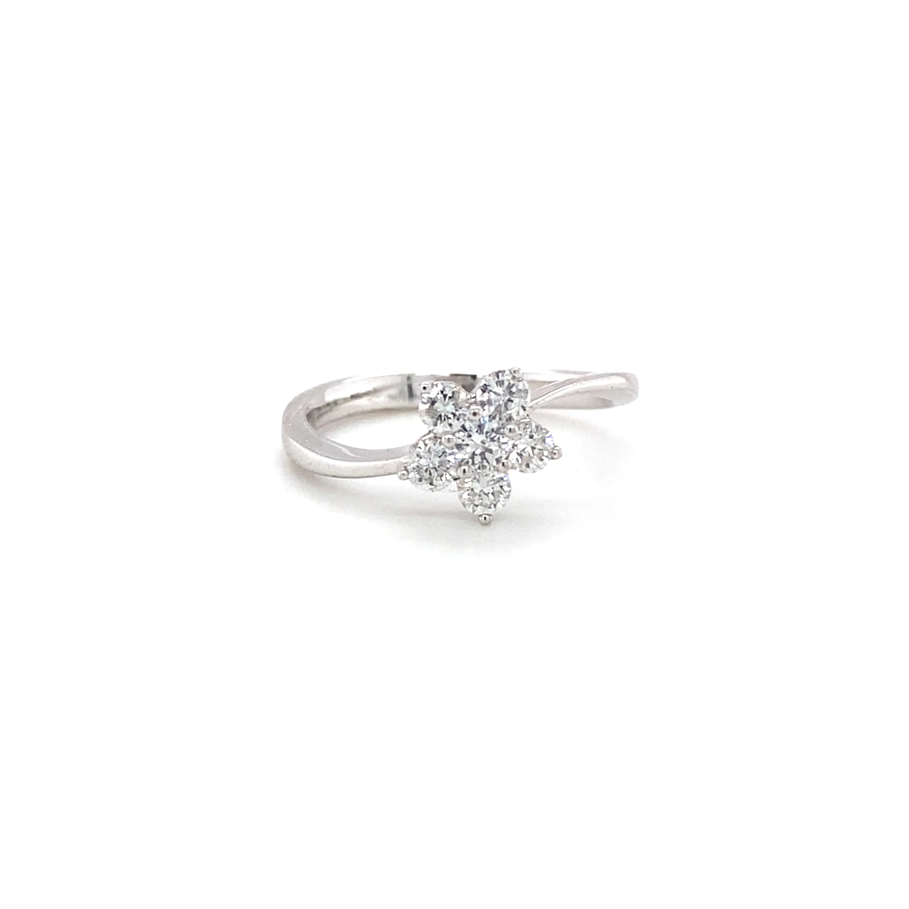 Assymetrical Platinum Band with Floral Motif