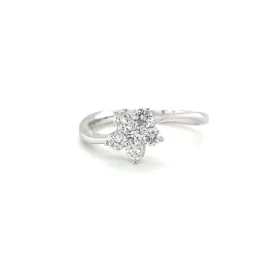 Assymetrical Platinum Band with Floral Motif