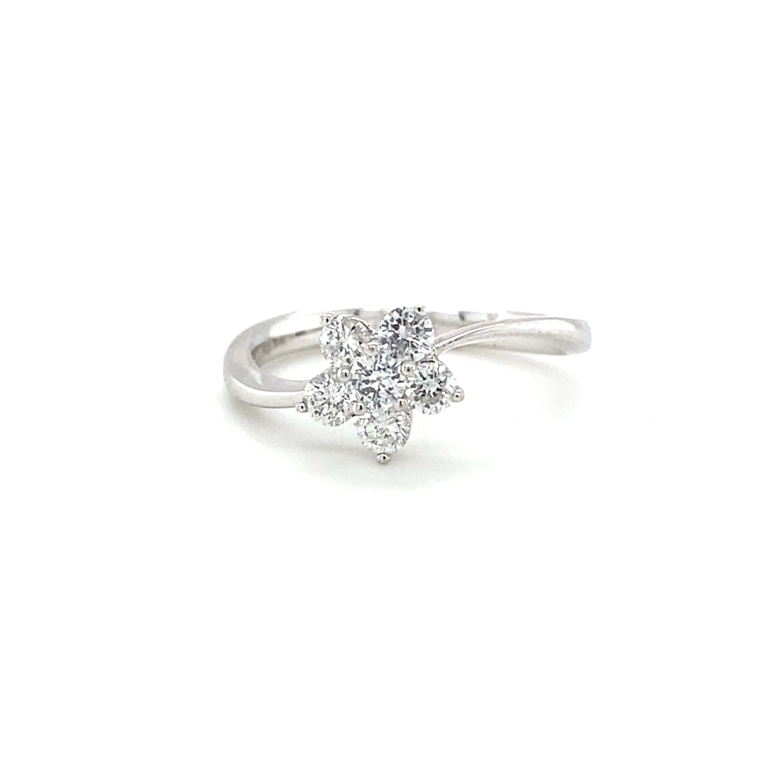 Assymetrical Platinum Band with Floral Motif