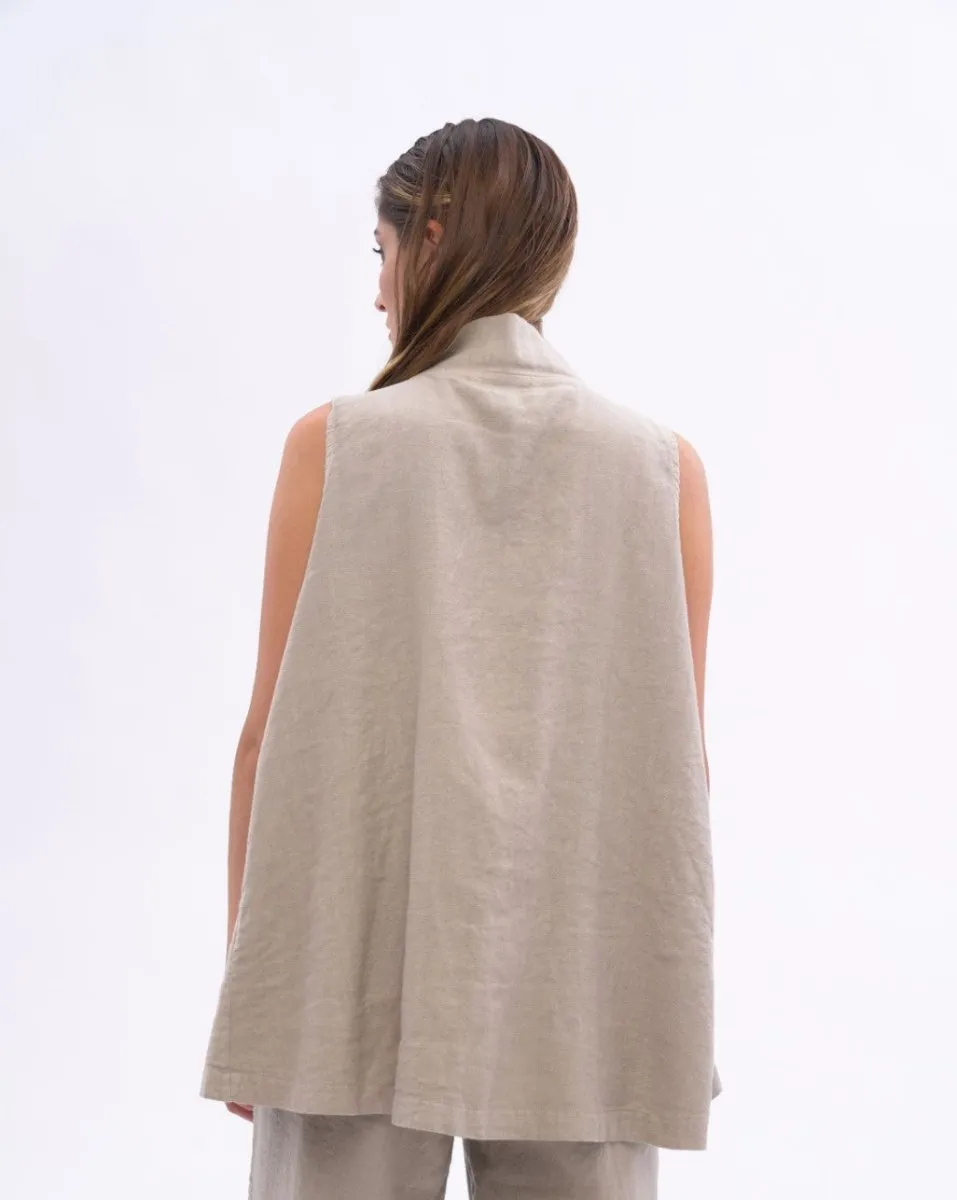 Asysemtrical Button Up Linen Vest