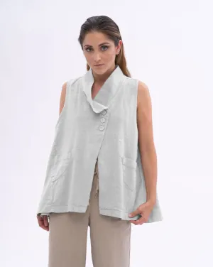 Asysemtrical Button Up Linen Vest