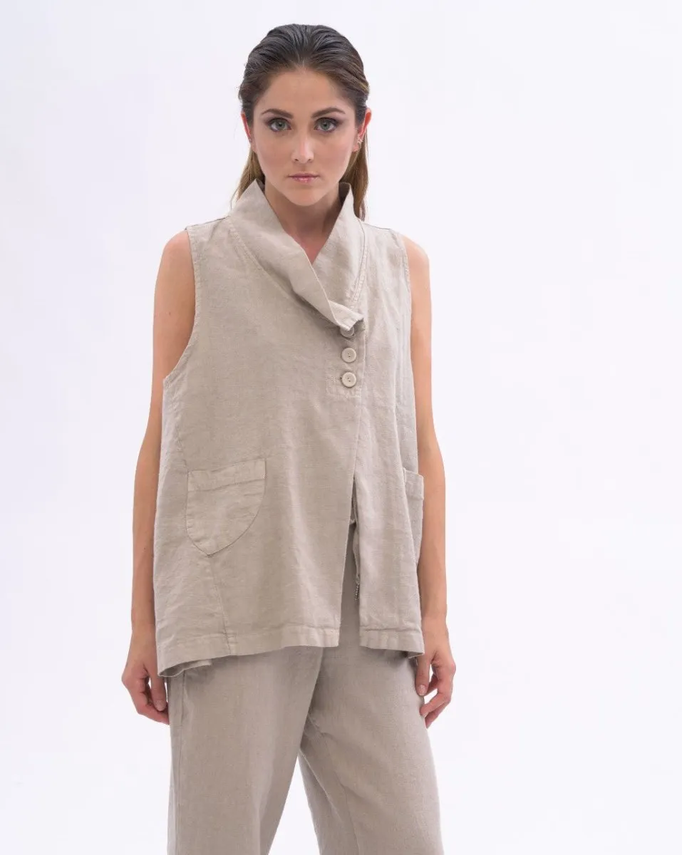 Asysemtrical Button Up Linen Vest