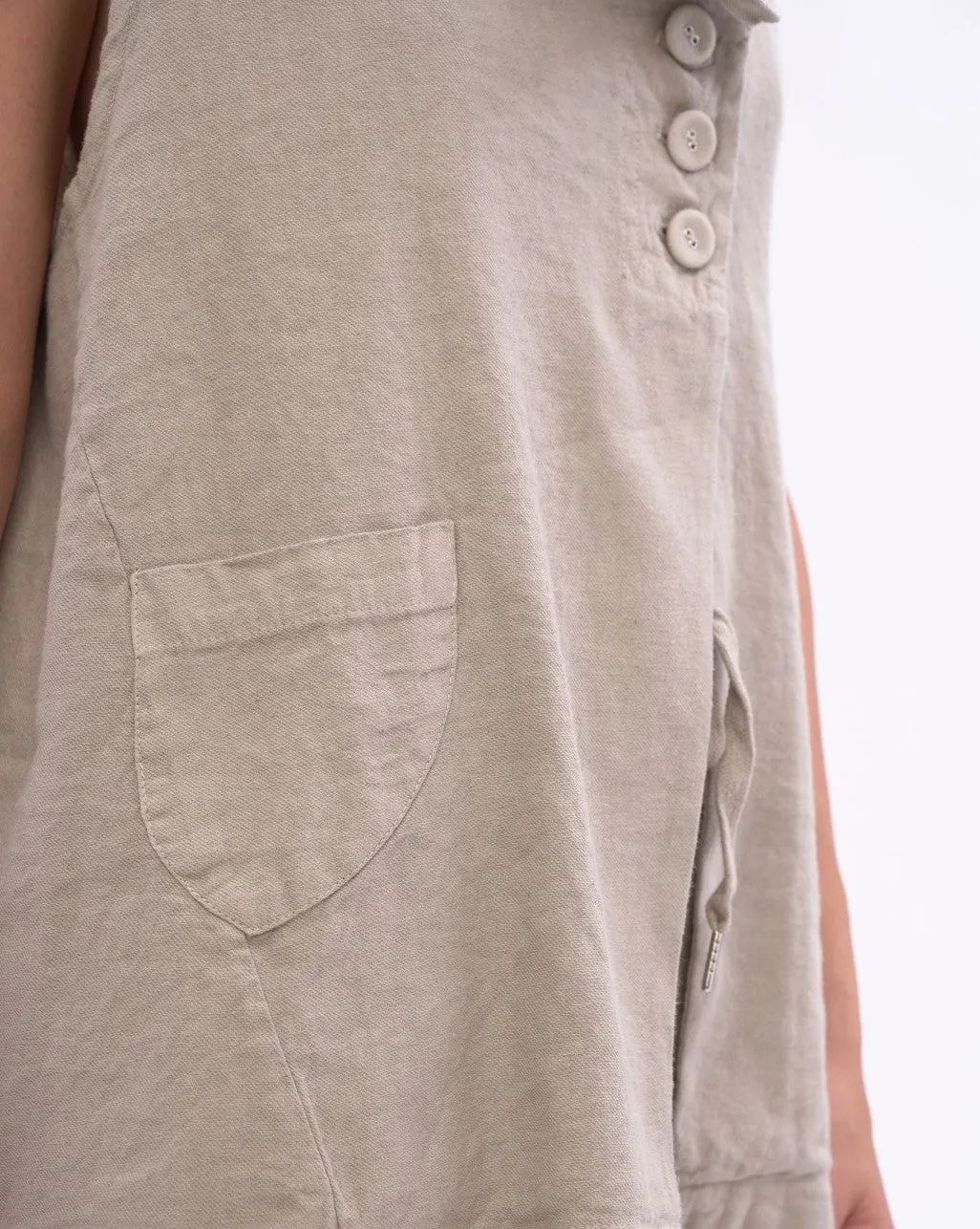 Asysemtrical Button Up Linen Vest