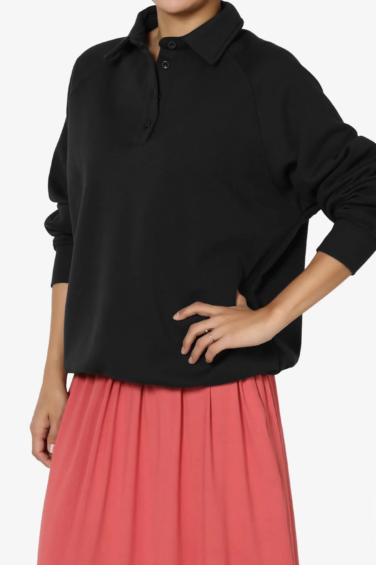 Avianna Oversized Fleece Polo Sweatshirt PLUS