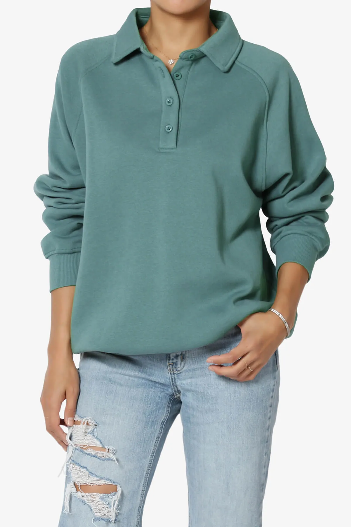 Avianna Oversized Fleece Polo Sweatshirt PLUS