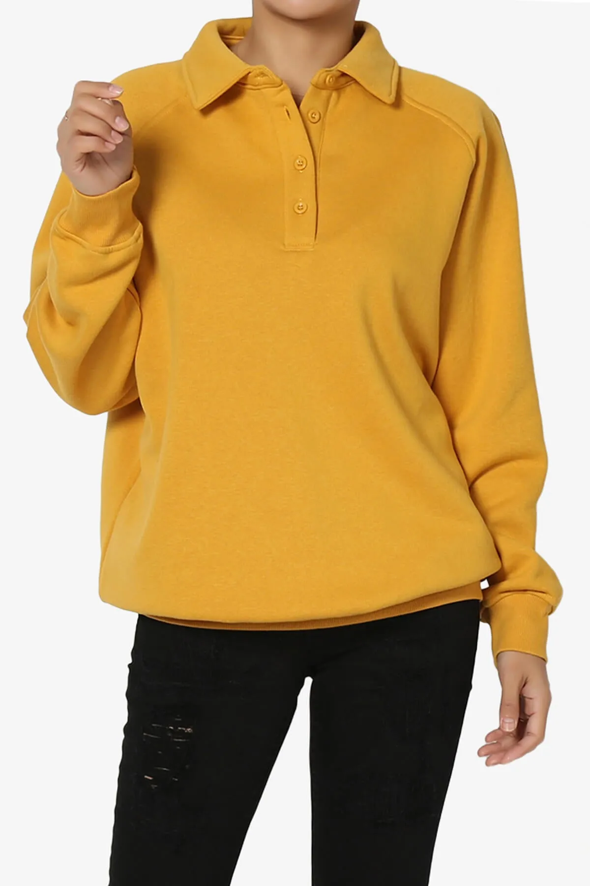 Avianna Oversized Fleece Polo Sweatshirt PLUS
