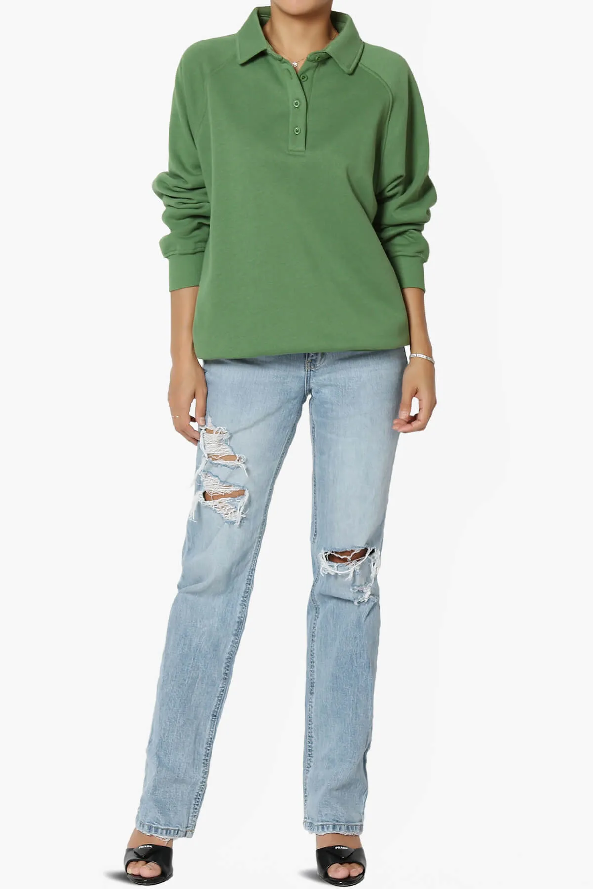 Avianna Oversized Fleece Polo Sweatshirt PLUS