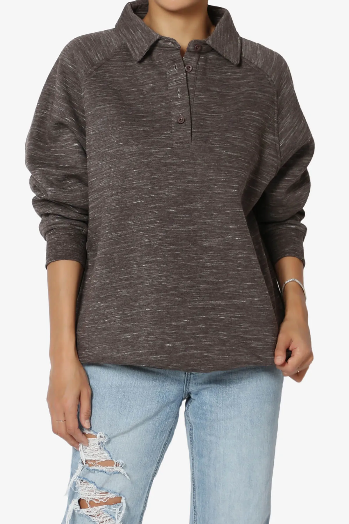 Avianna Oversized Fleece Polo Sweatshirt PLUS