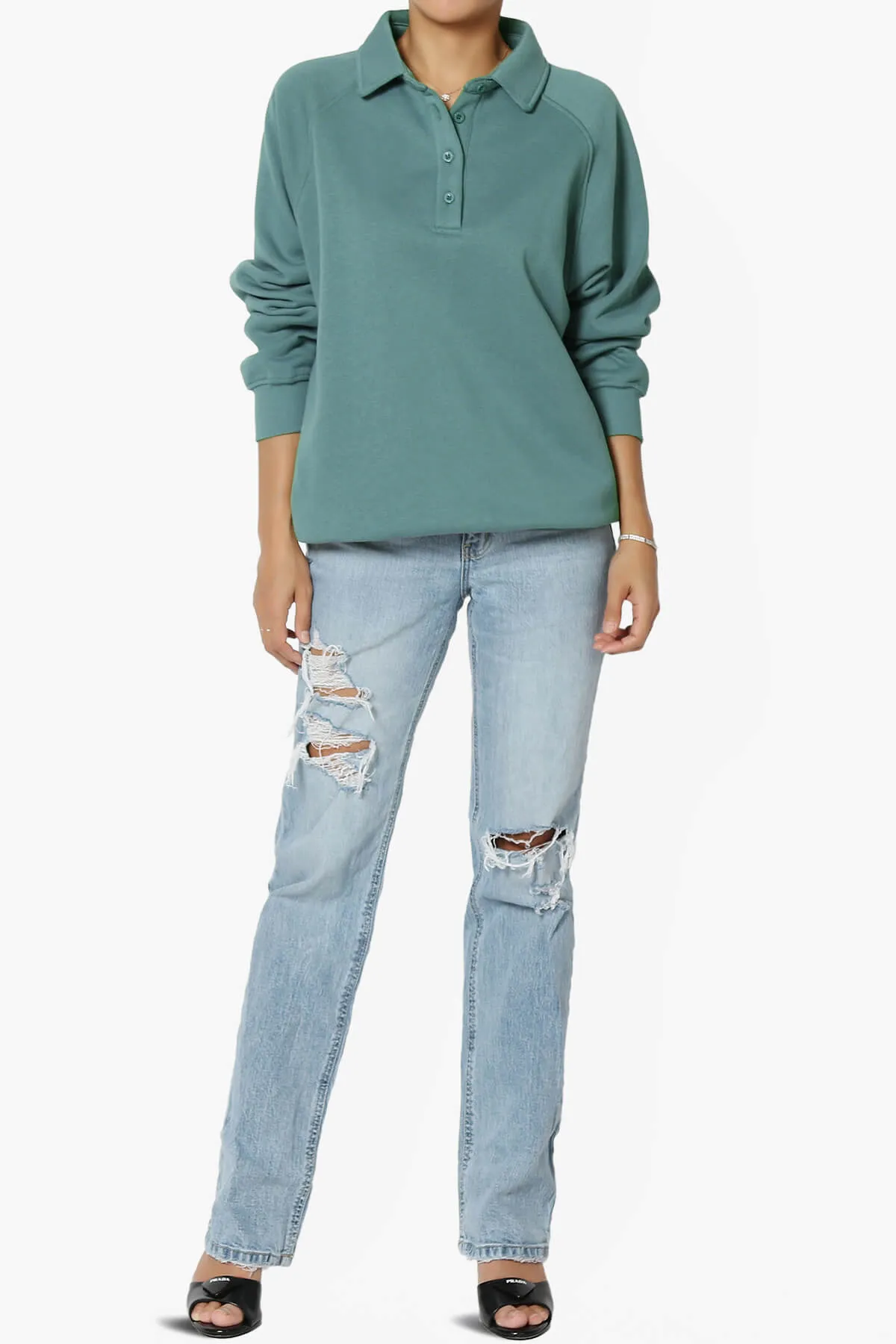 Avianna Oversized Fleece Polo Sweatshirt PLUS