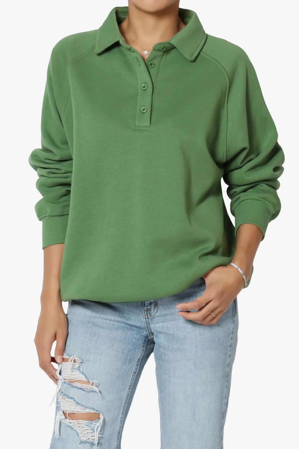 Avianna Oversized Fleece Polo Sweatshirt PLUS