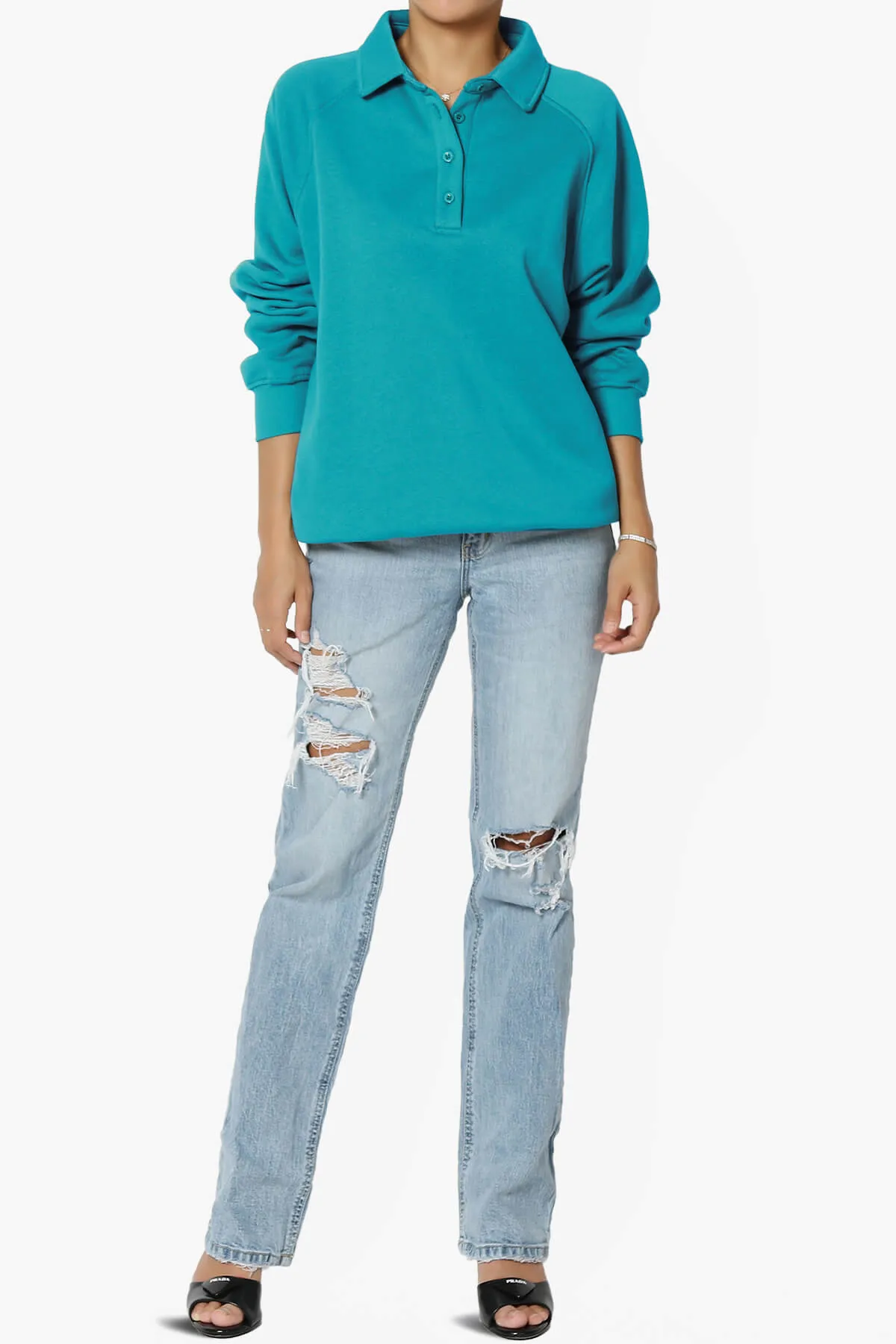 Avianna Oversized Fleece Polo Sweatshirt PLUS