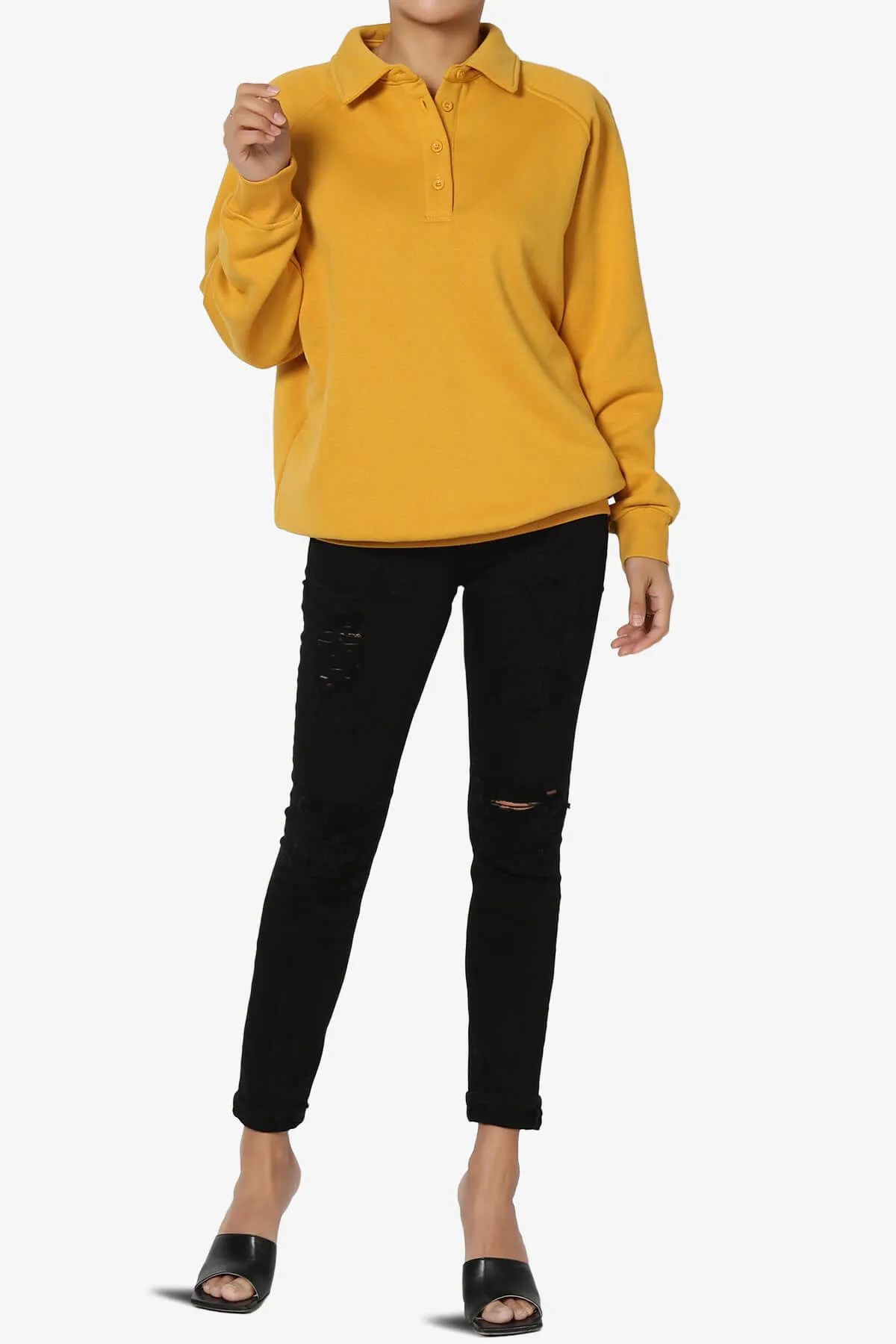 Avianna Oversized Fleece Polo Sweatshirt PLUS