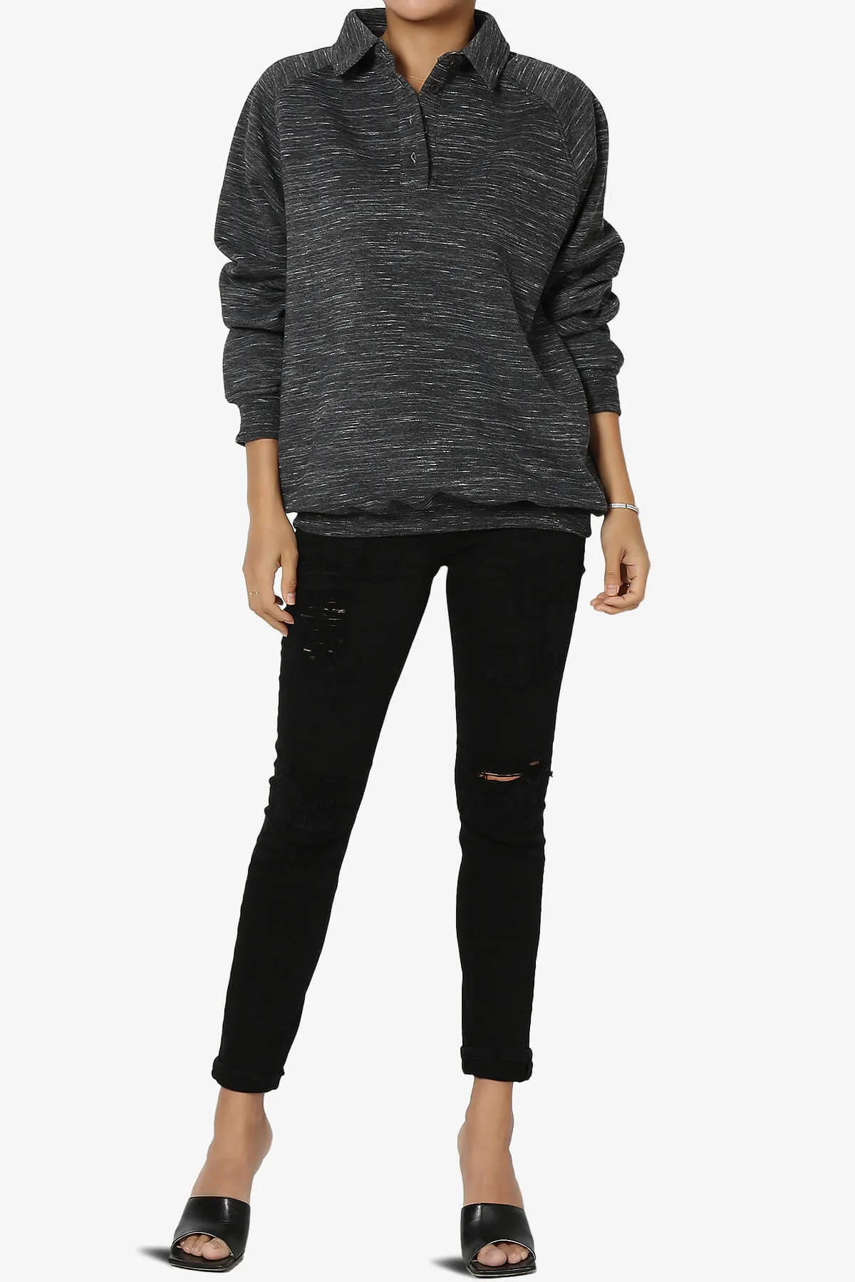 Avianna Oversized Fleece Polo Sweatshirt PLUS