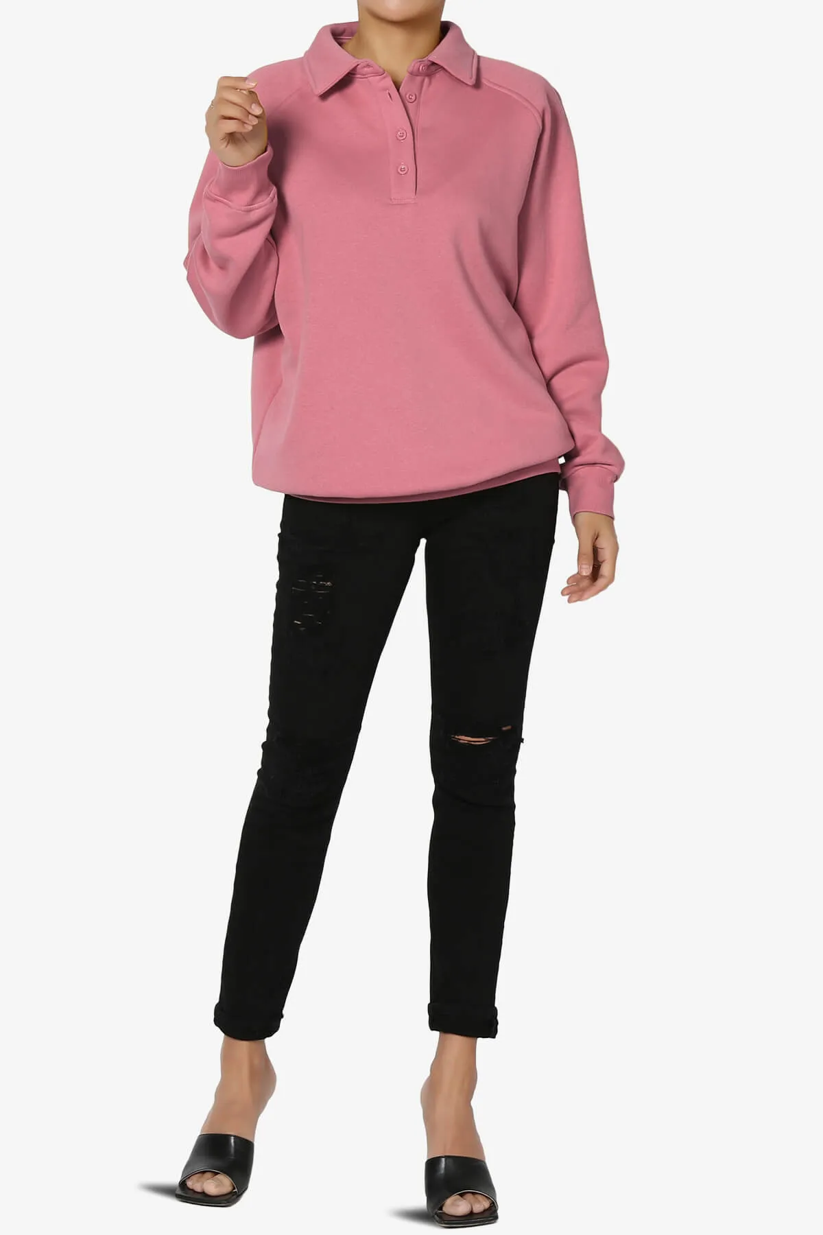 Avianna Oversized Fleece Polo Sweatshirt PLUS