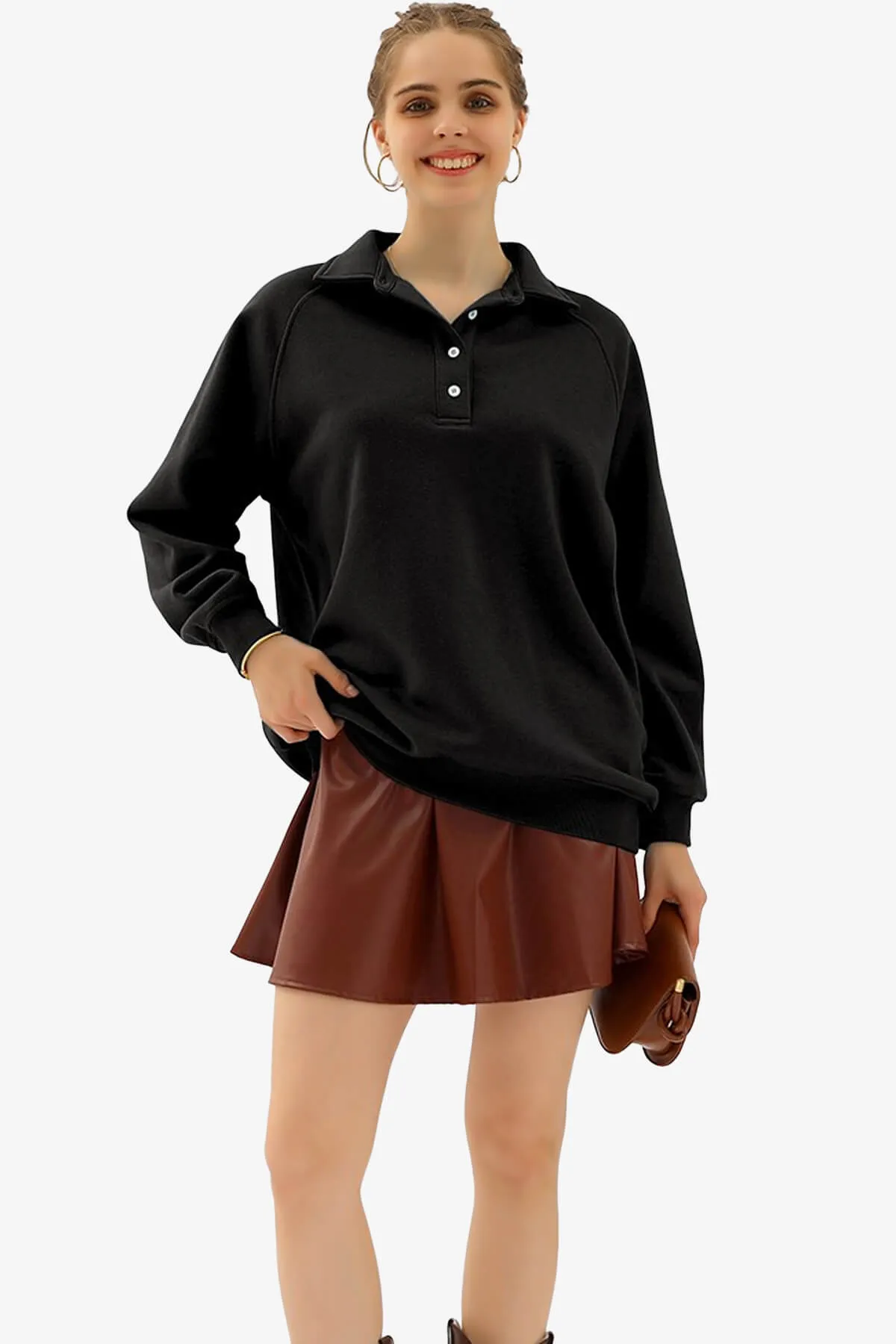 Avianna Oversized Fleece Polo Sweatshirt PLUS