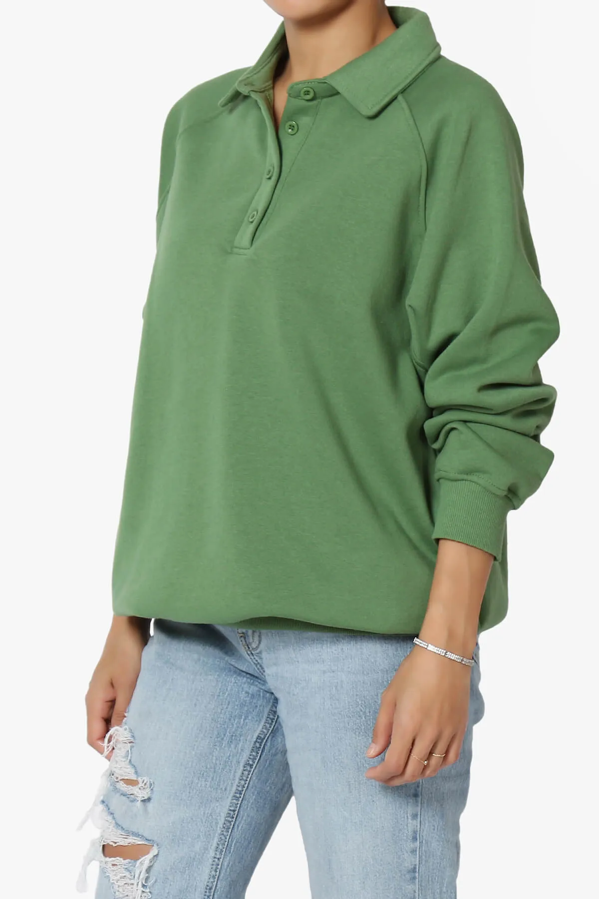 Avianna Oversized Fleece Polo Sweatshirt PLUS