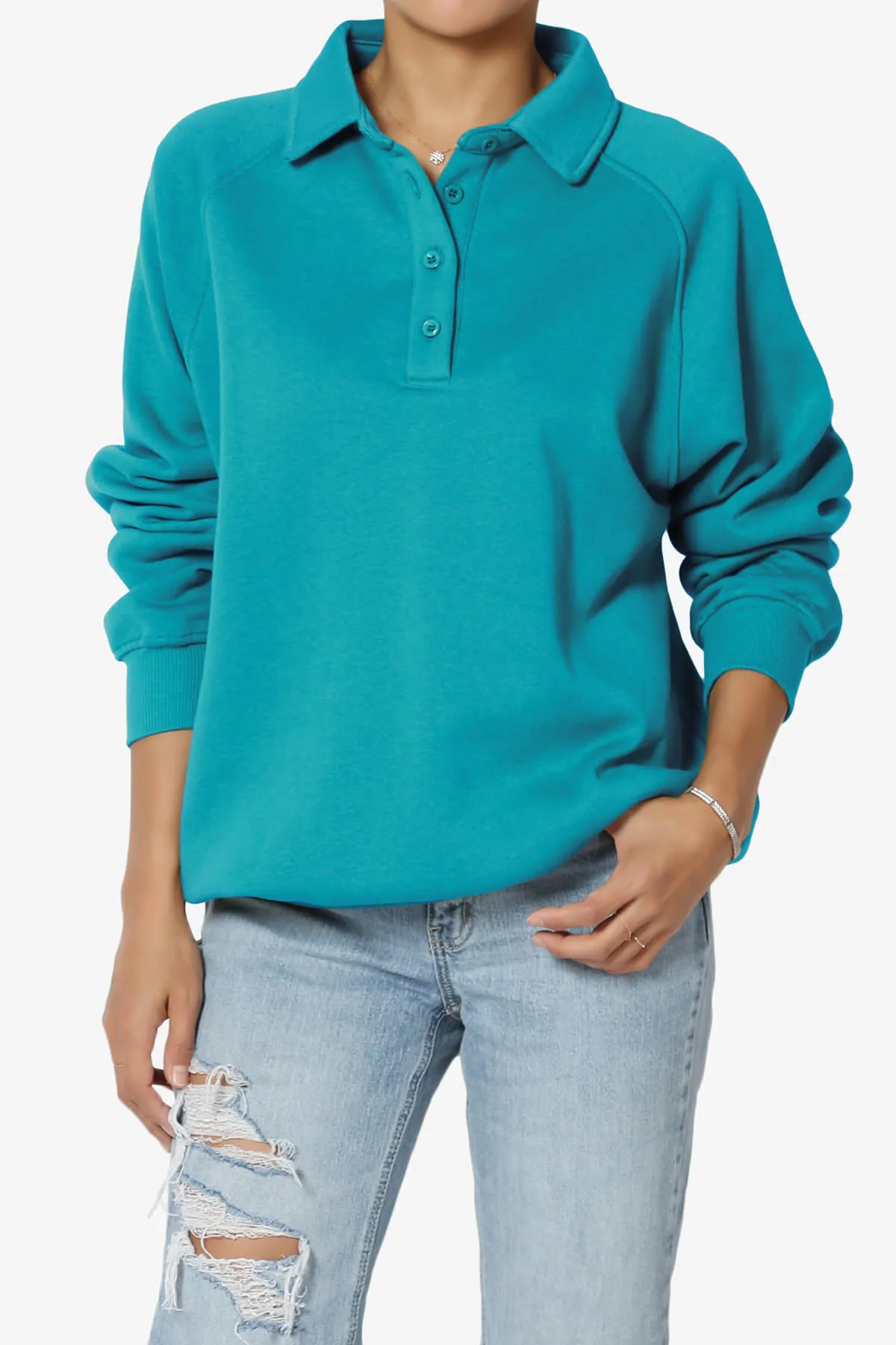 Avianna Oversized Fleece Polo Sweatshirt PLUS