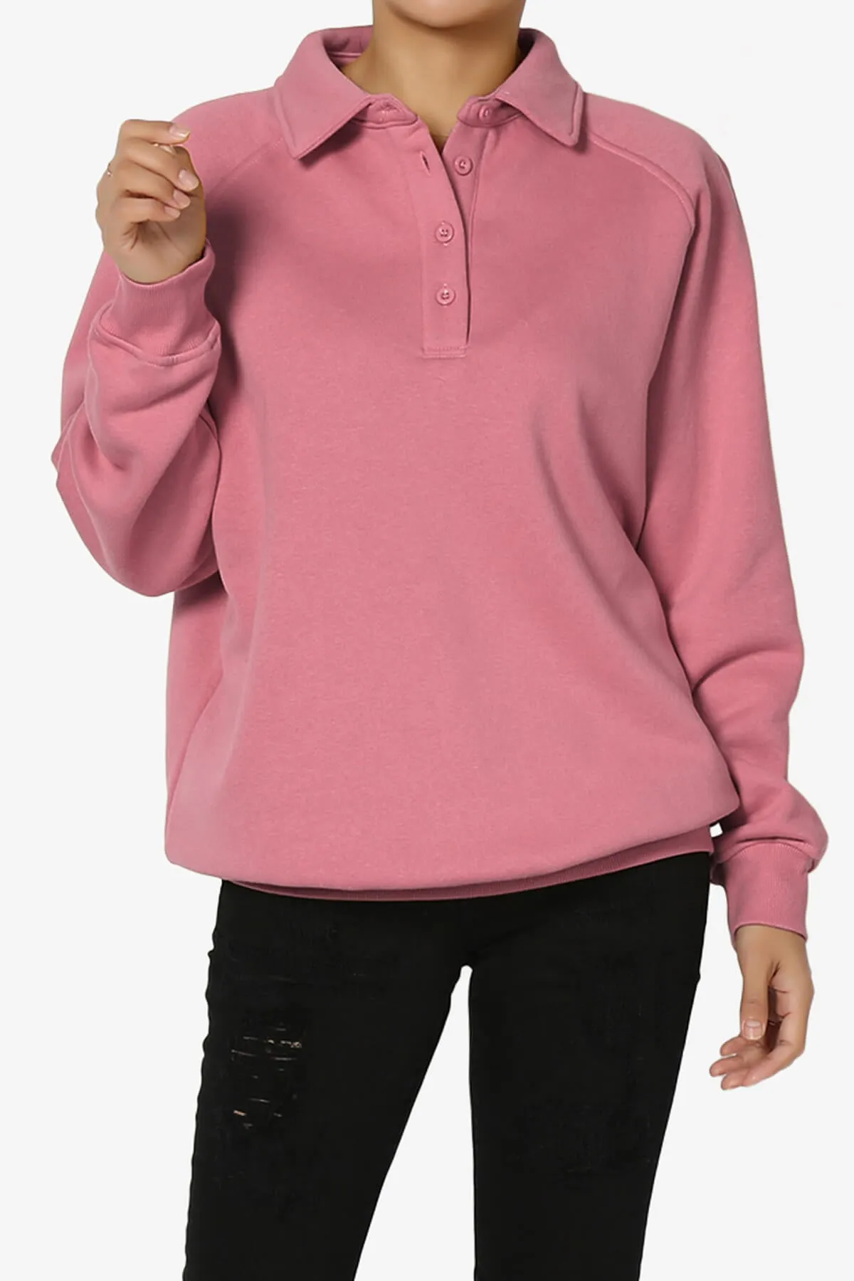 Avianna Oversized Fleece Polo Sweatshirt PLUS