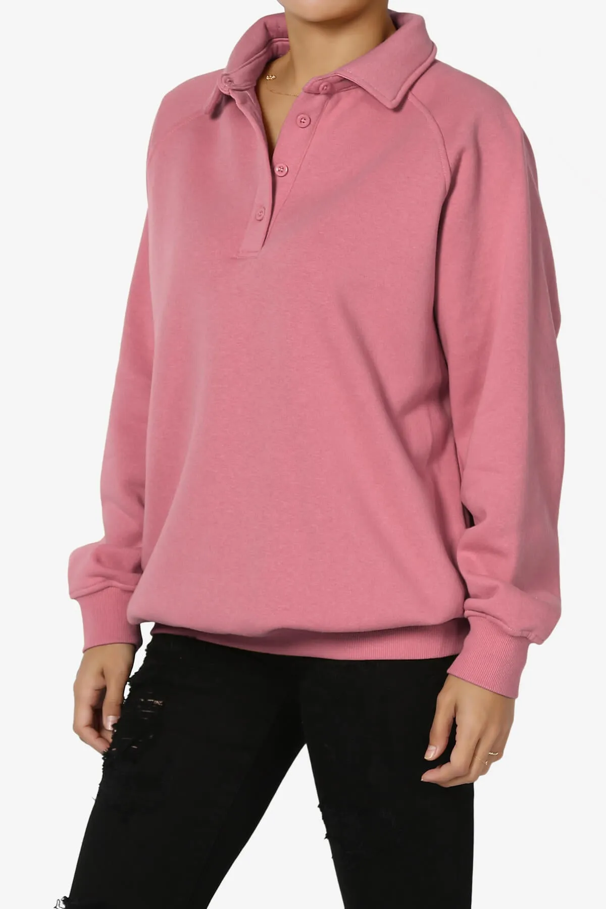 Avianna Oversized Fleece Polo Sweatshirt PLUS